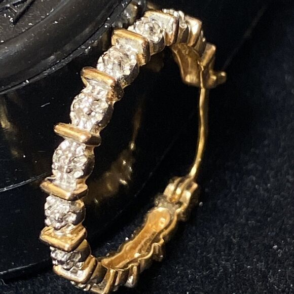 Gold Vermeil 925 Hoop Earrings 24 Sparkly Clear CZ Gems Pierced NEW Unused - Picture 1 of 7